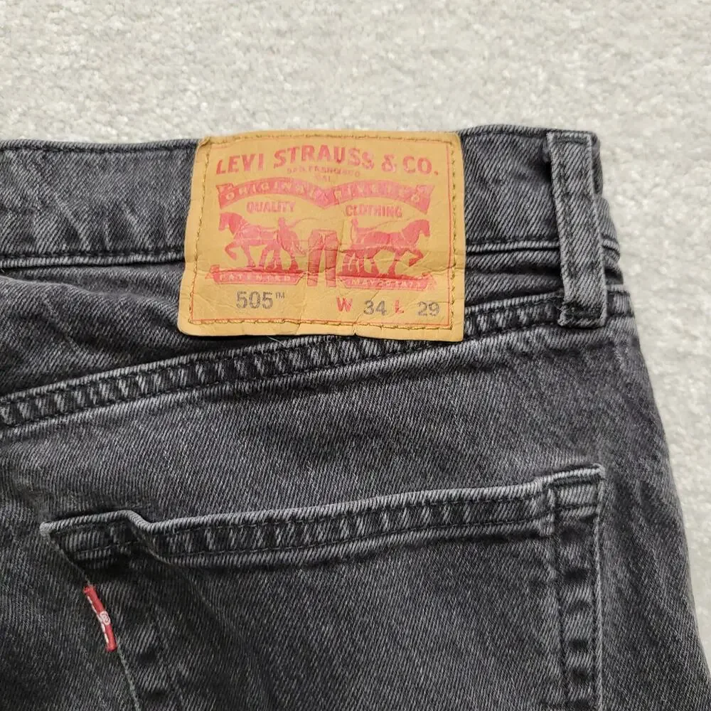 Levis 505 Jeans Mens 34x29 Gray Straight Leg Regular Fit Denim Pants Fade